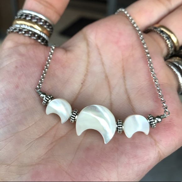 Moon pearl necklace . Genuine mother of pearl crecent moon charms boho necklace - Picture 5 of 7